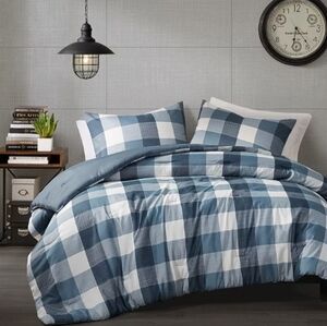 Design-3PC Jonah Plaid Check Print Comforter Set (King size/Blue)